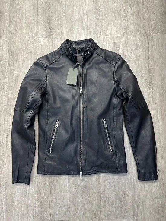 AllSaints Black Leather Slim Fit Bomber Jacket CORA LEATHER JACKET - Picture 7 of 11